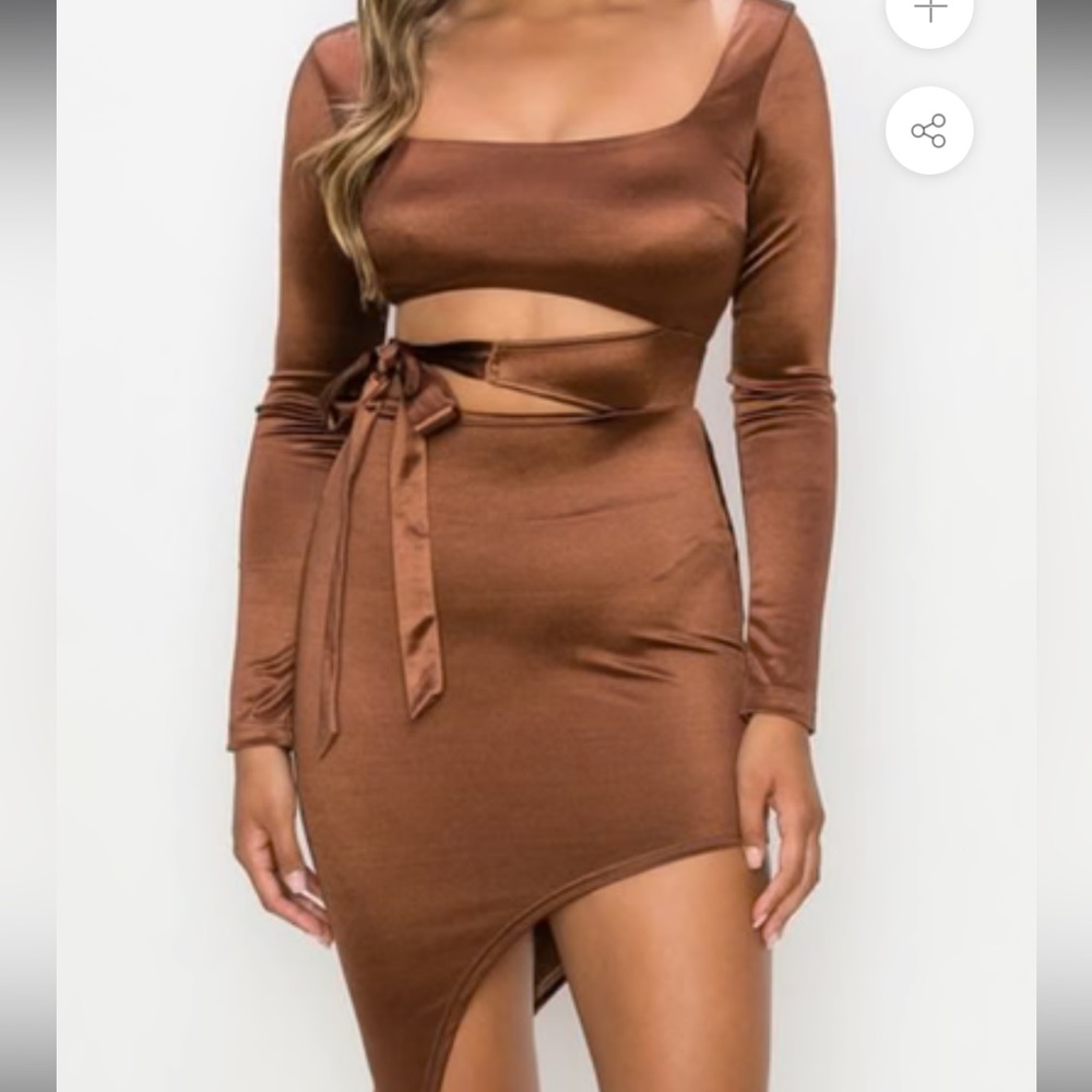PRIVY SATIN WAIST RIBBON TIE ASYMMETRICAL BODYCON DRESS